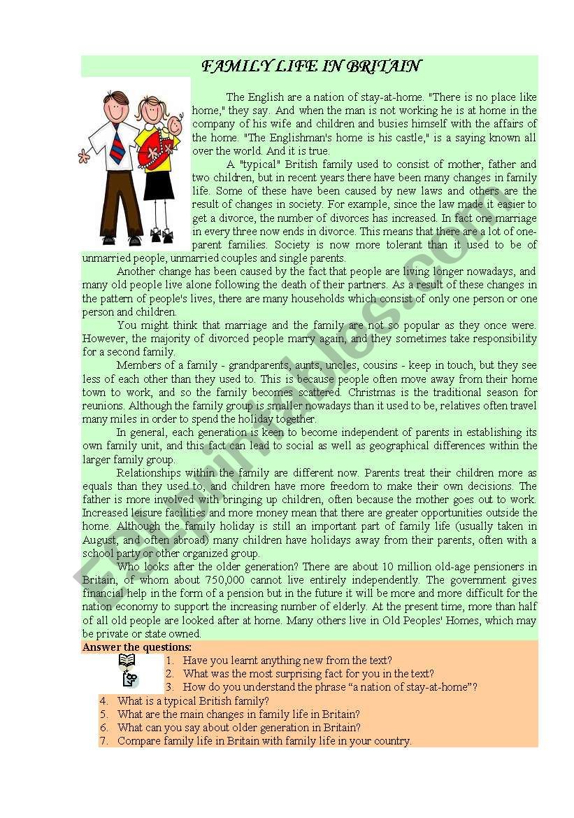 Family life in Britain  worksheet