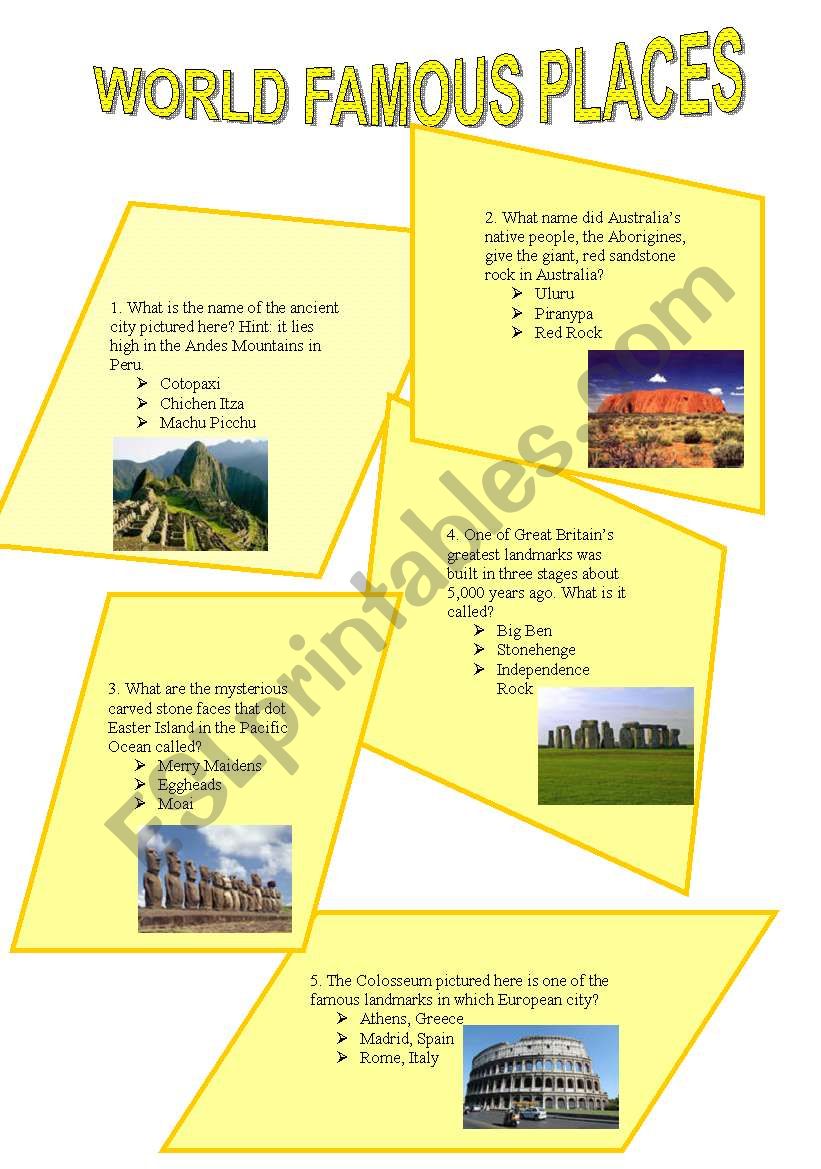 World famous places worksheet