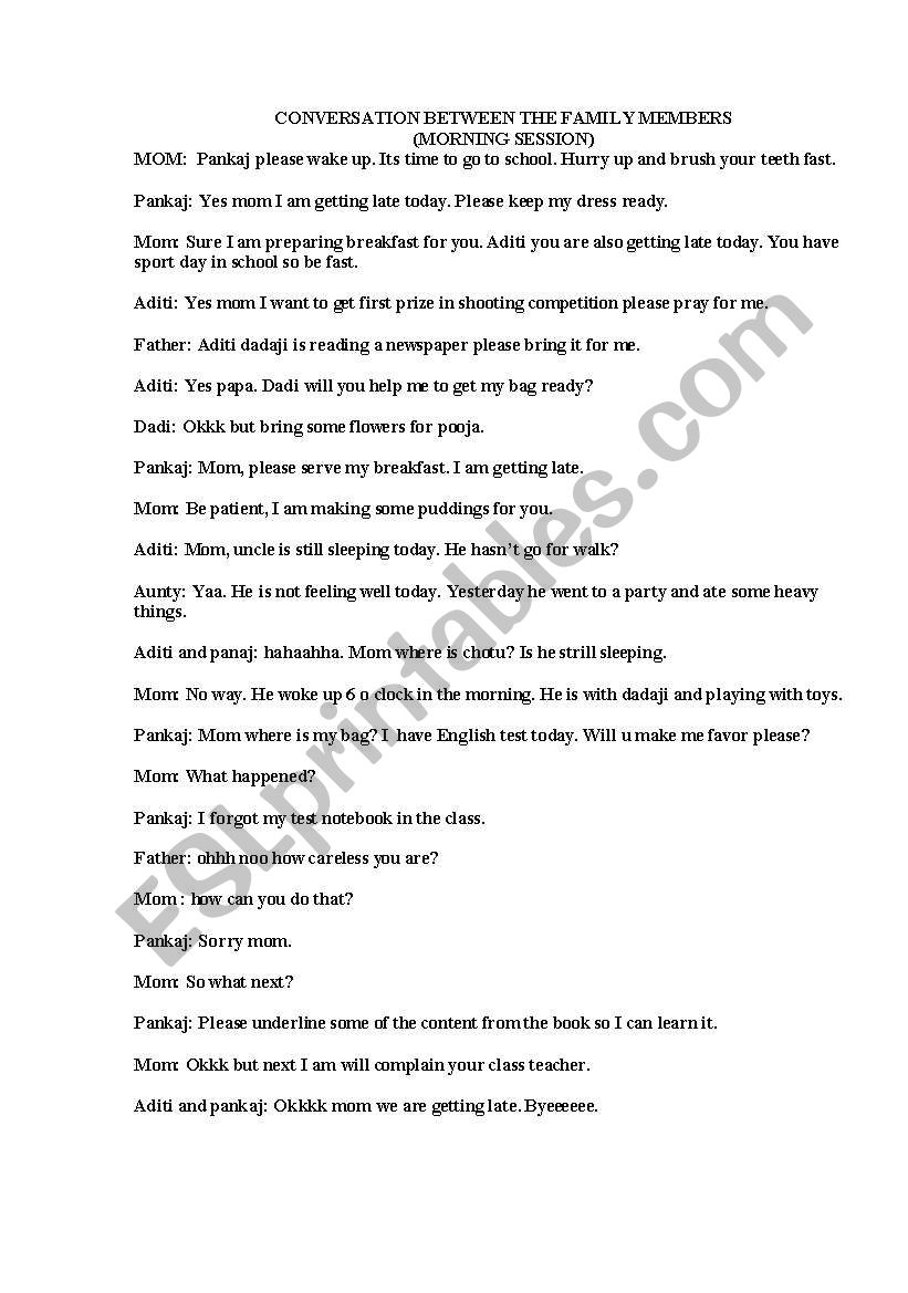 role play family members worksheet