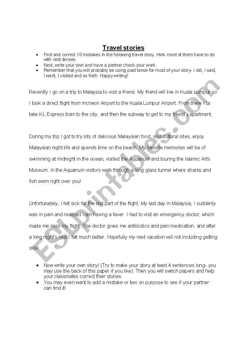 Travel Stories worksheet