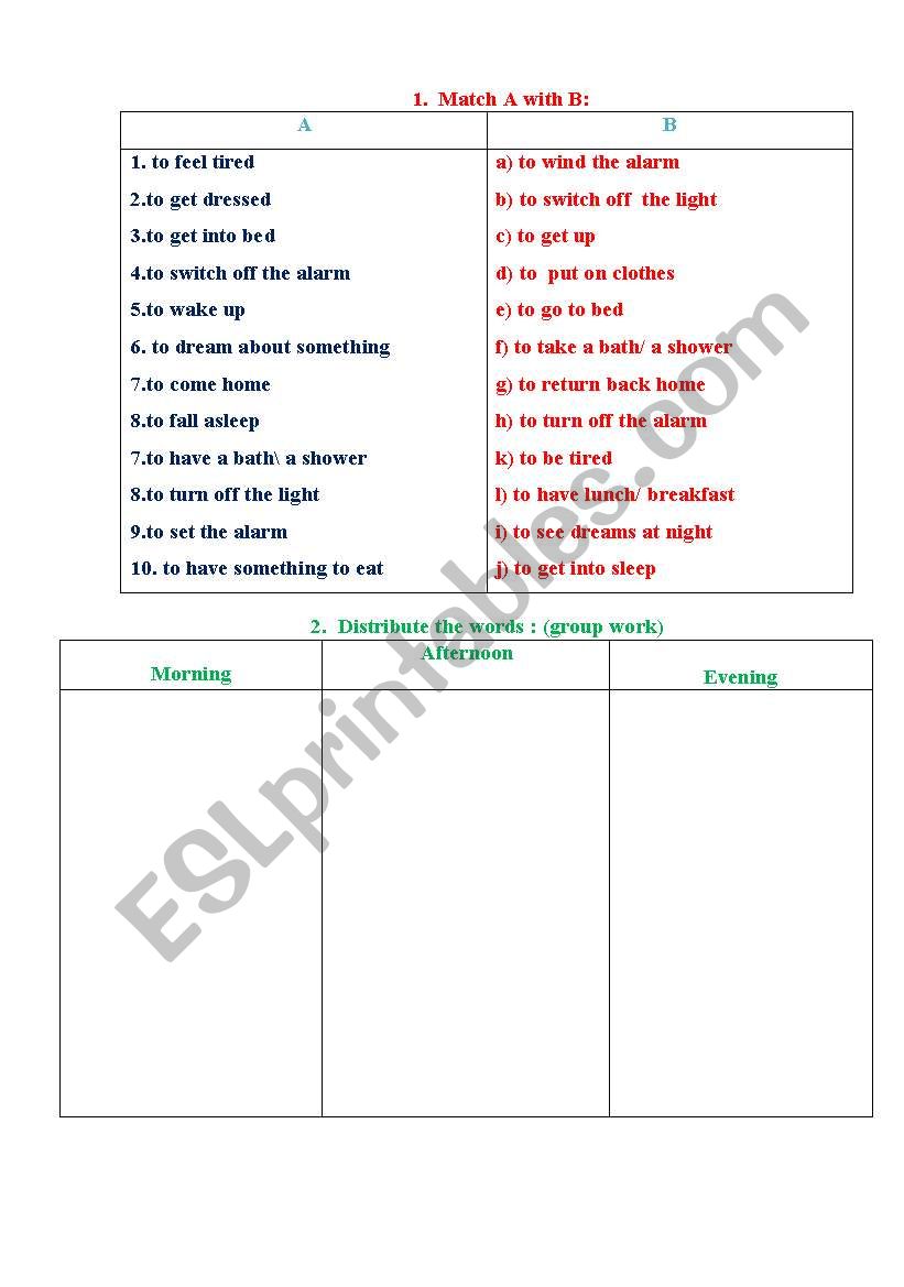 daily routine worksheet