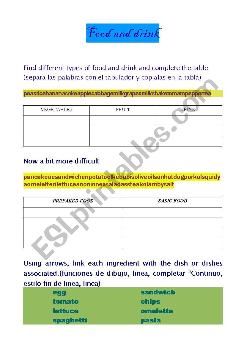 Food and drink worksheet