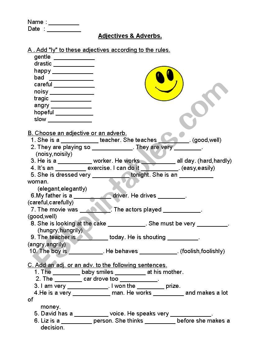 Adjectives & Adverbs worksheet