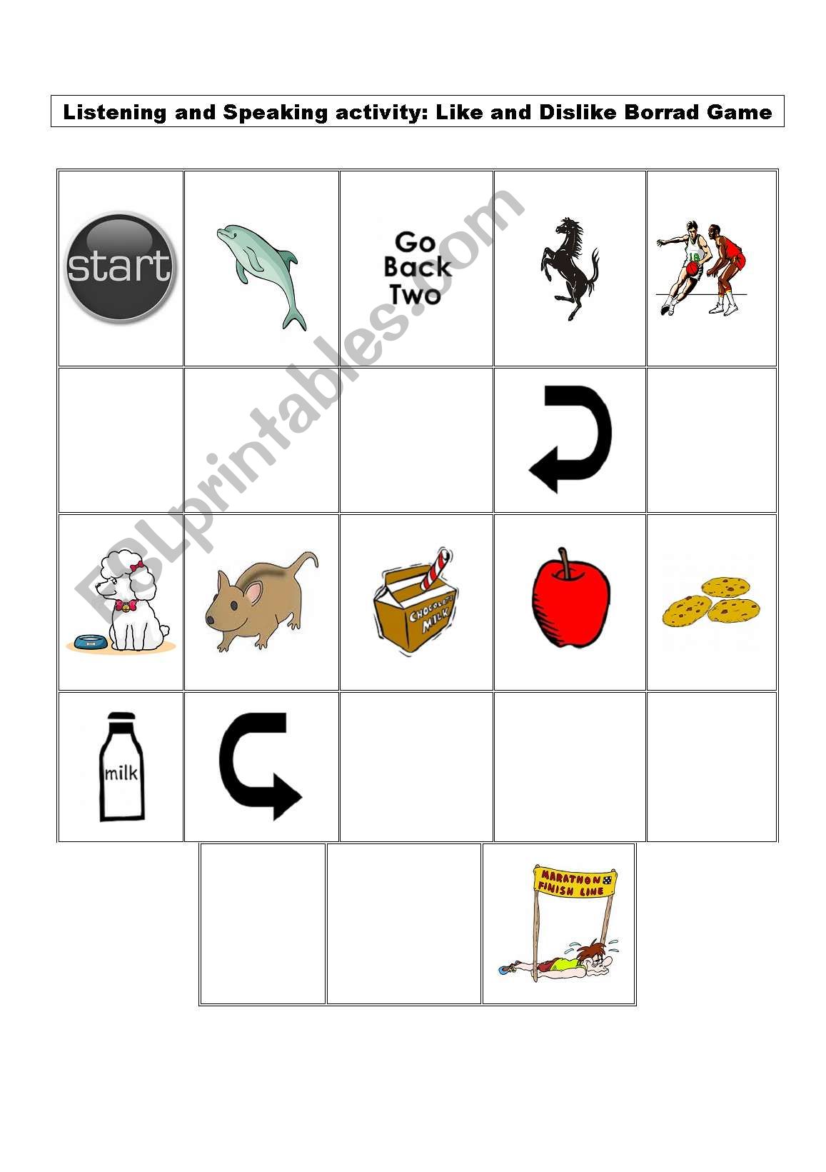 Like and dislake games worksheet
