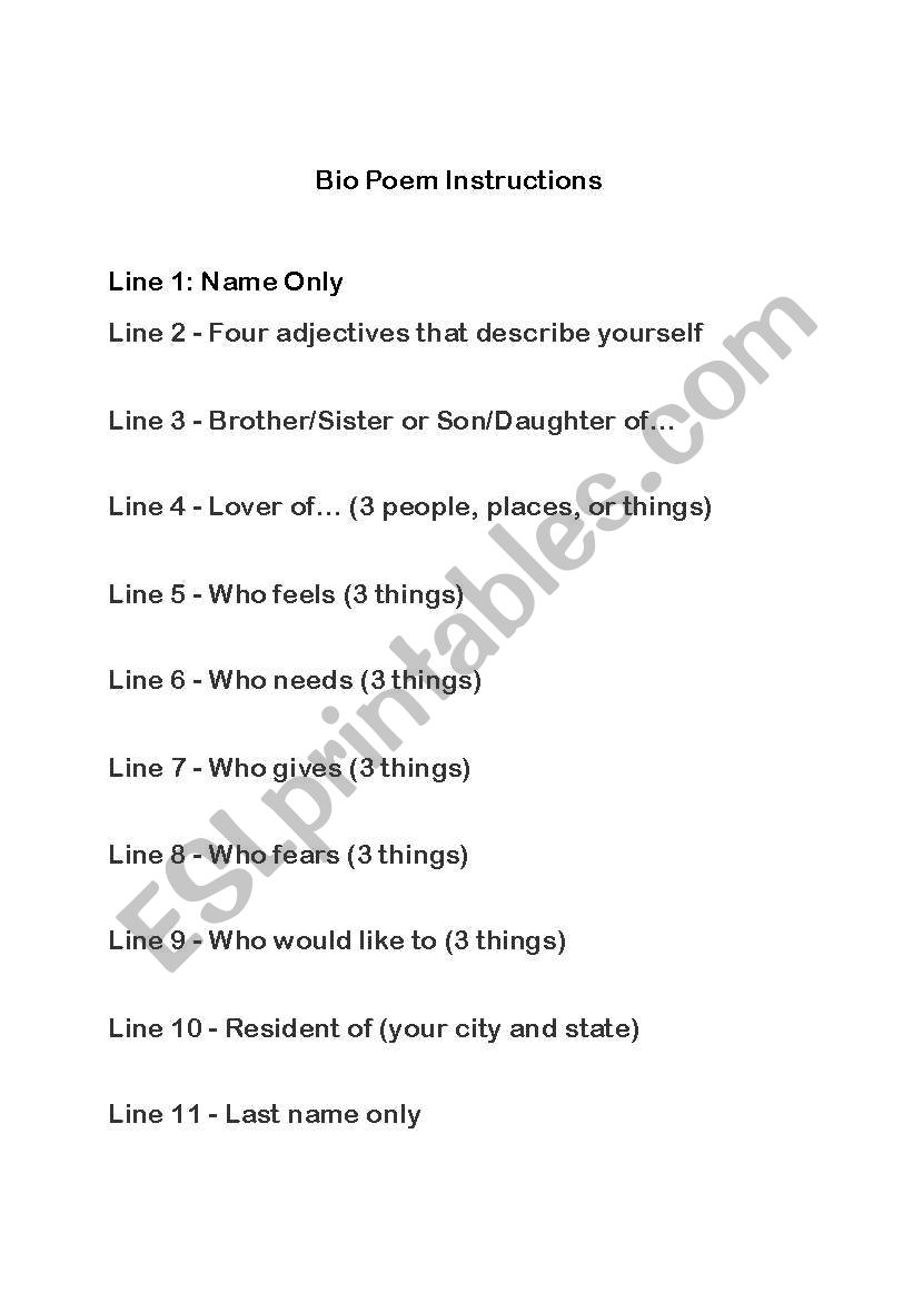 Biopoem worksheet