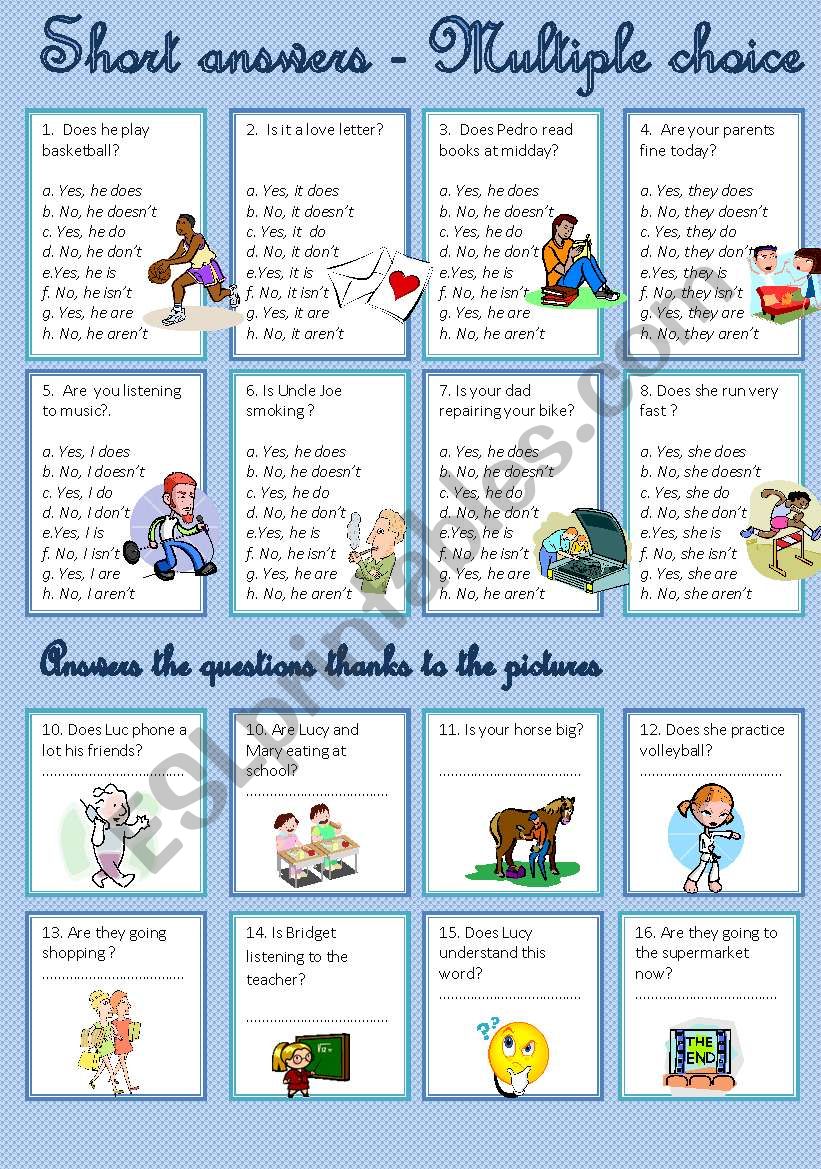 Short answers - Present tenses - Multiple choice