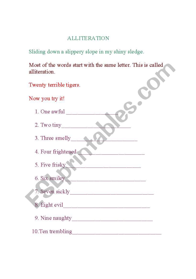 ALLITERATION worksheet