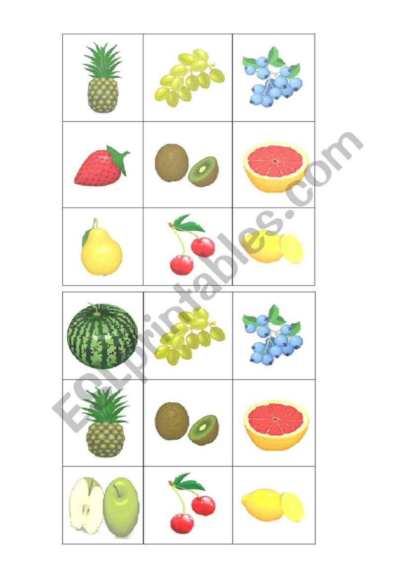fruit bingo card 1 worksheet