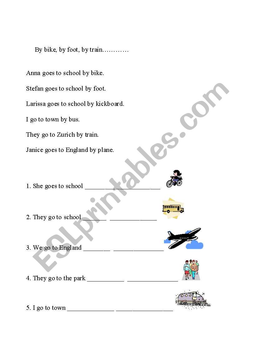 BY BIKE, BY BUS, BY TRAIN worksheet