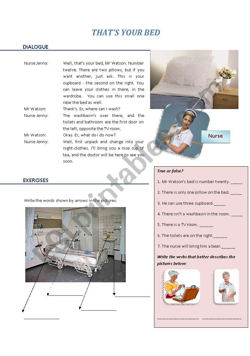 Hospital 3: thats you bed worksheet