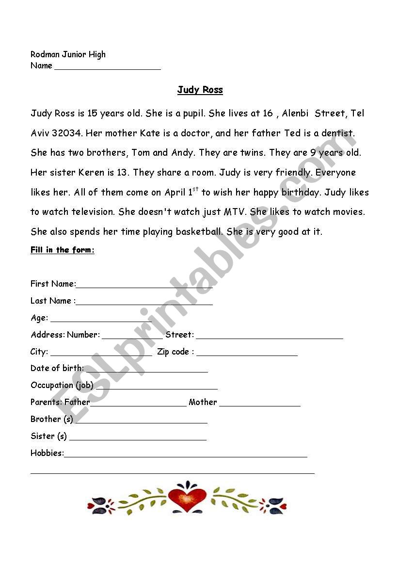 Personal Details worksheet