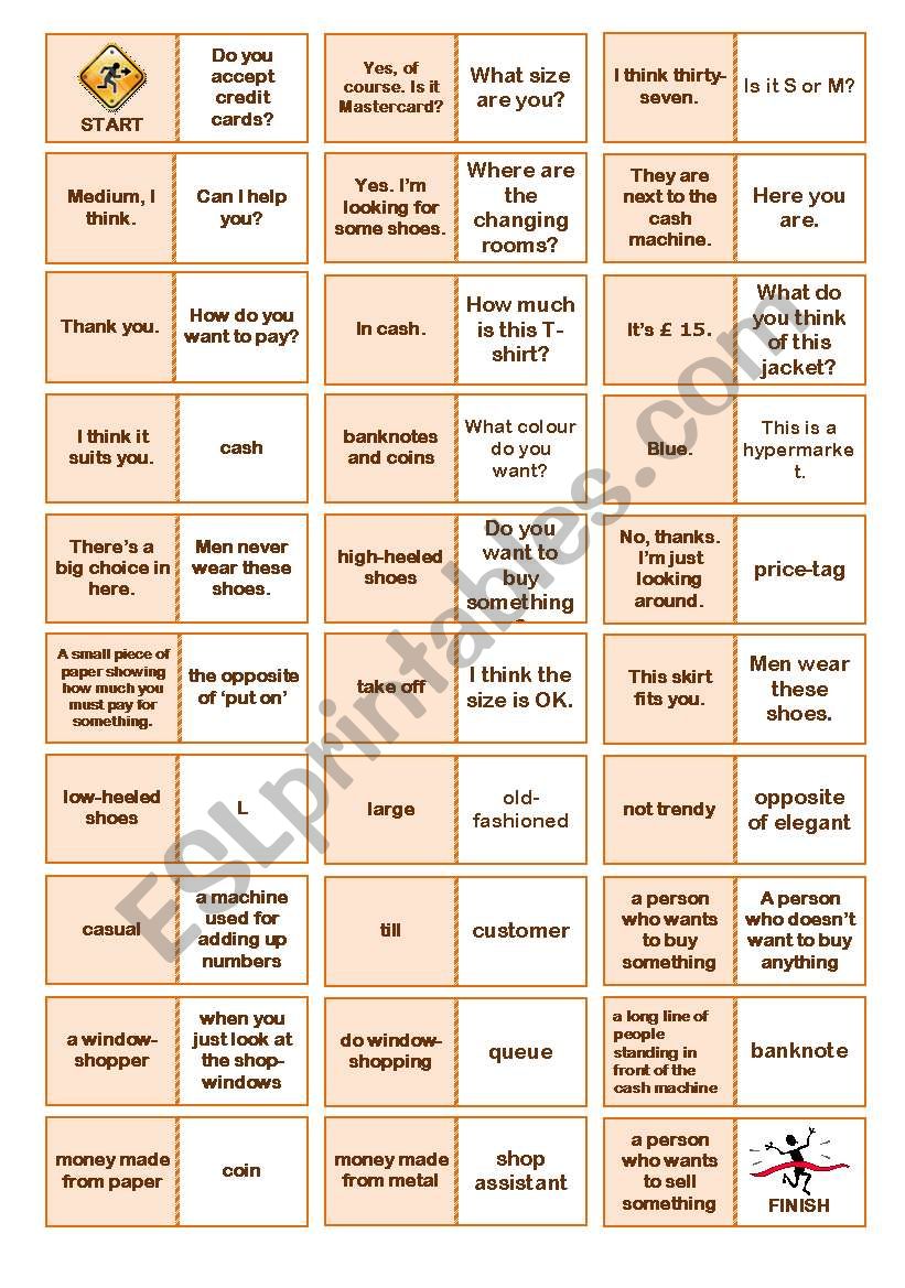 Shopping - Expressions worksheet