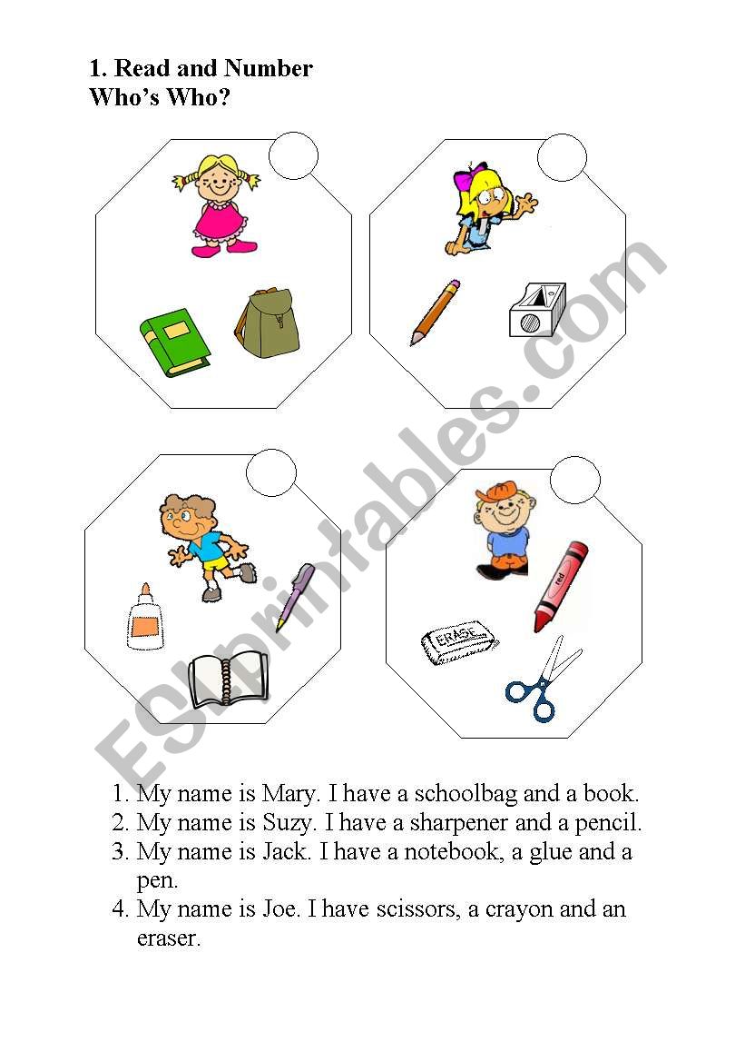 school objects worksheet