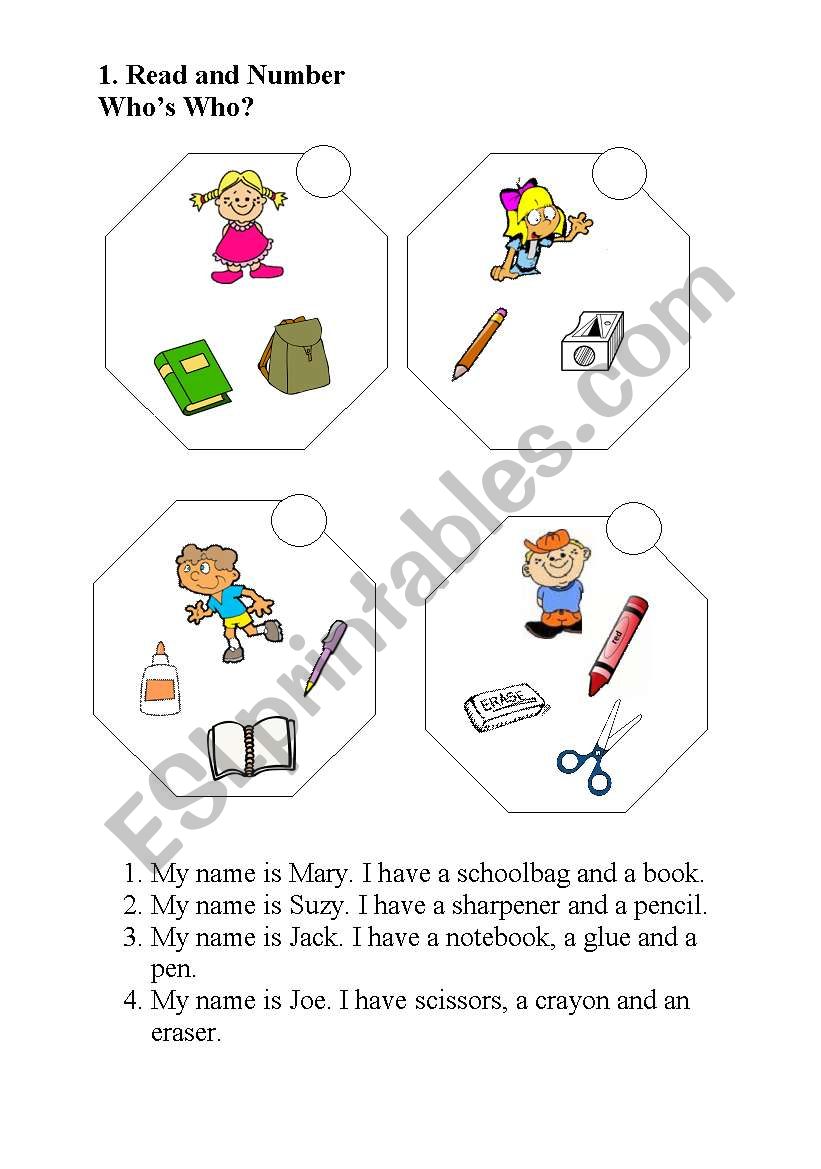 school objects worksheet