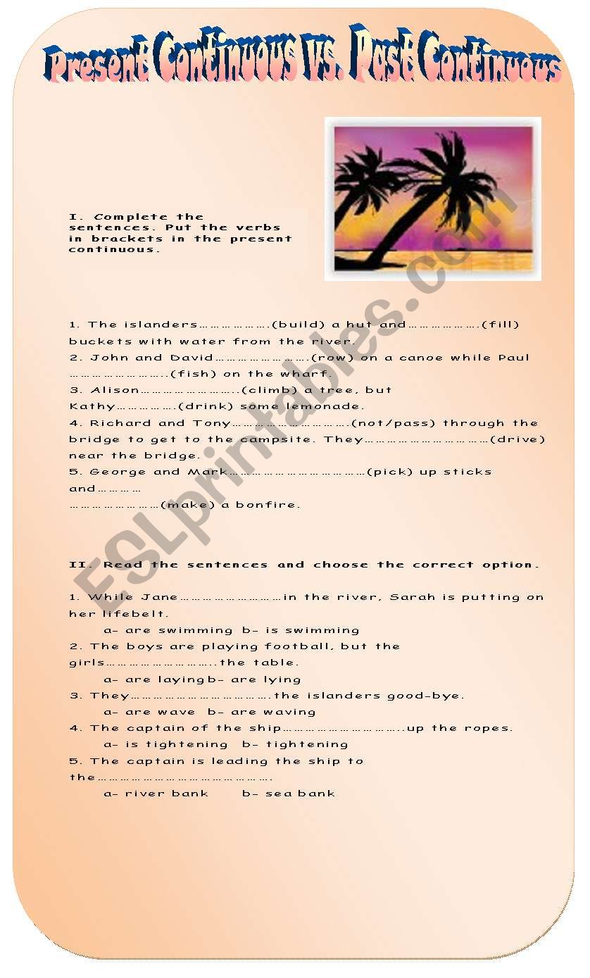 Present Continuous vs Past Continuous - 2 pages -