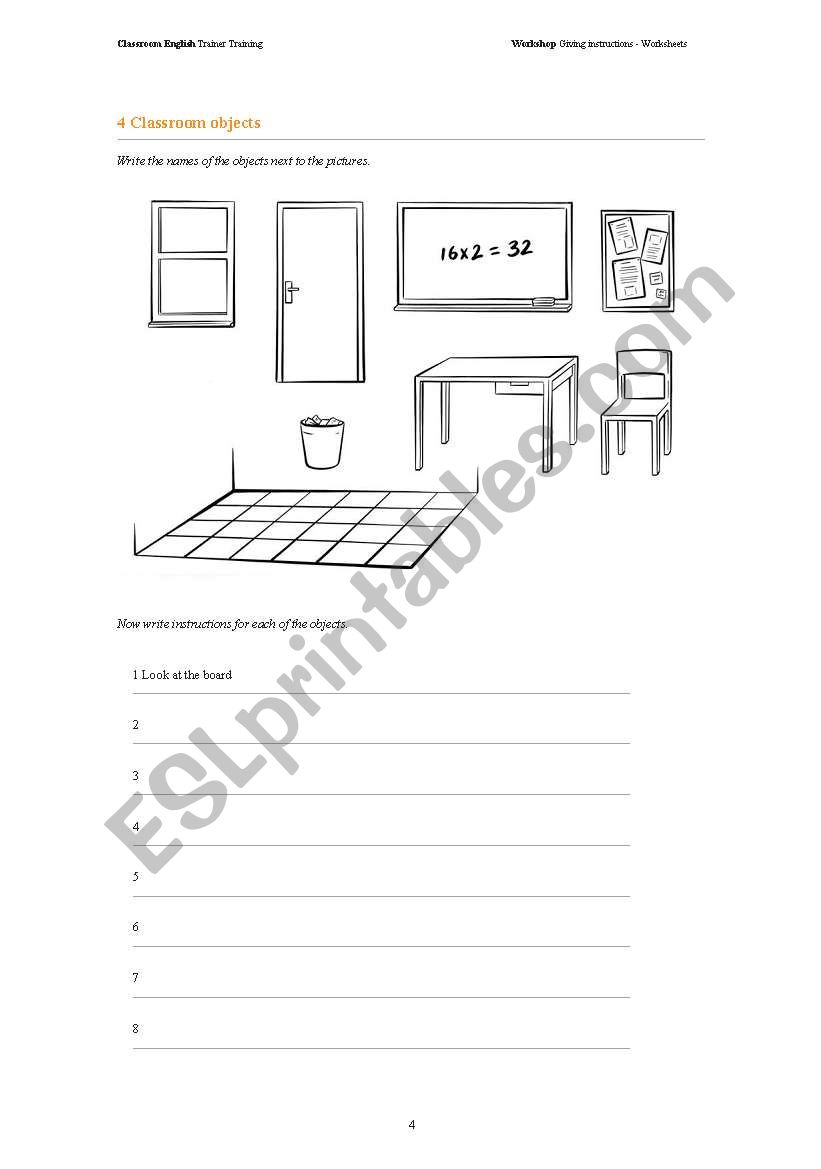 Classroom Objects worksheet
