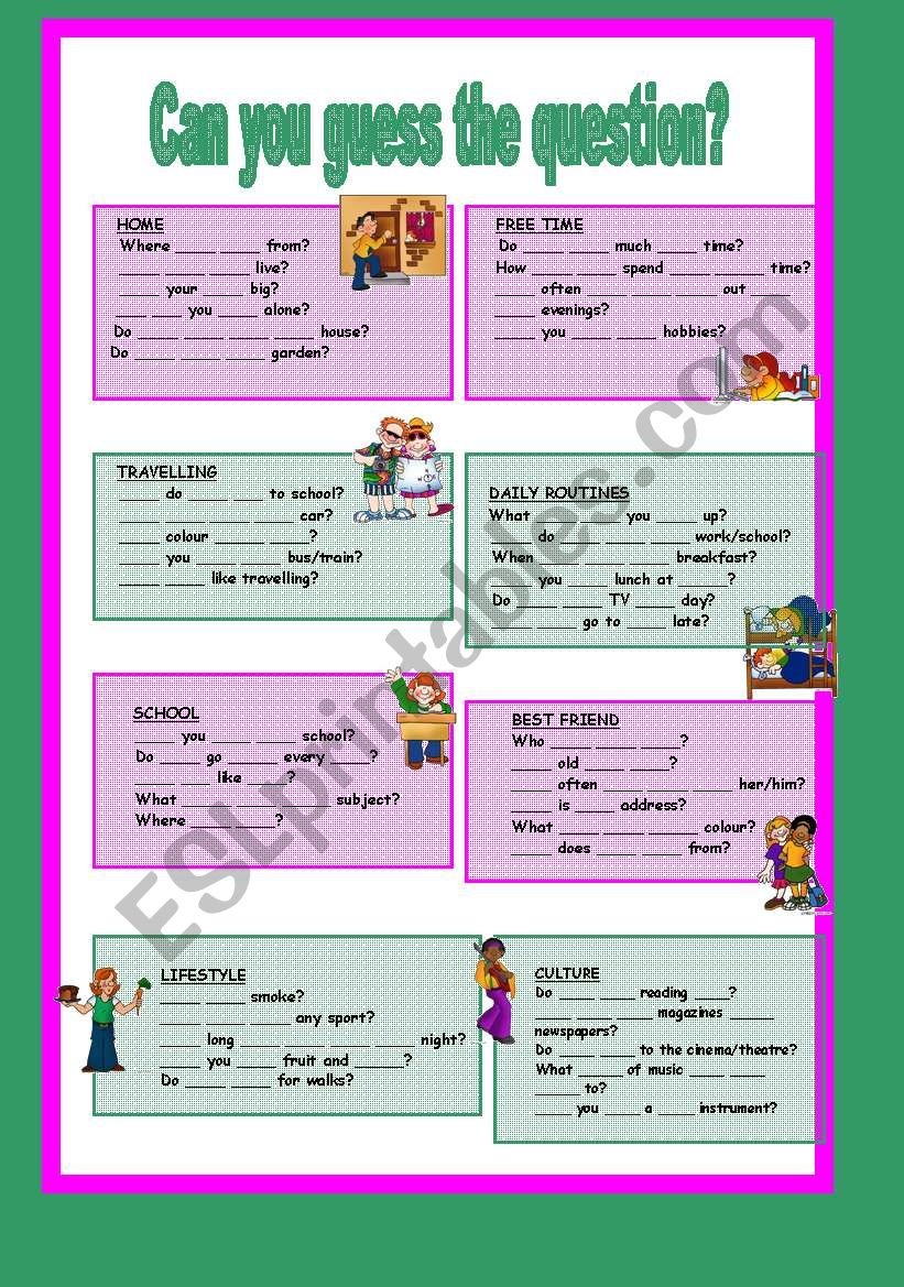 Can you guess the question? worksheet