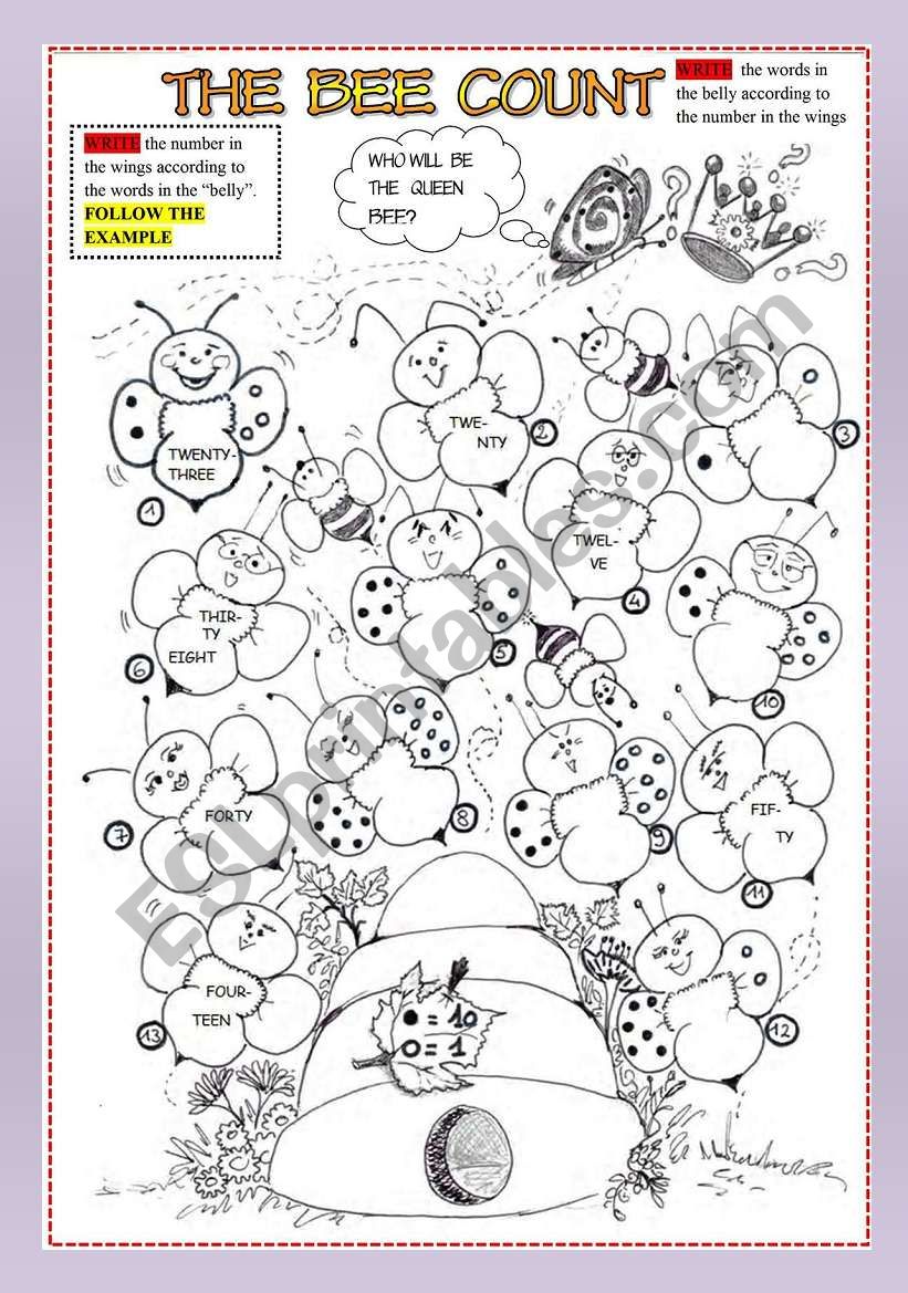 The bee count . (part 1) - numbers 0-80-.