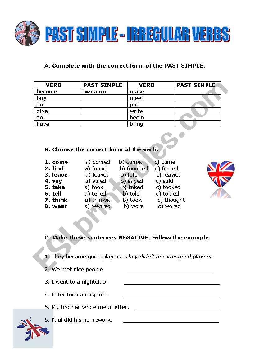 IRREGULAR VERBS IN THE SIMPLE PAST