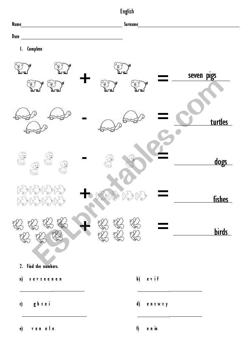 Numbers 1 to 20 worksheet