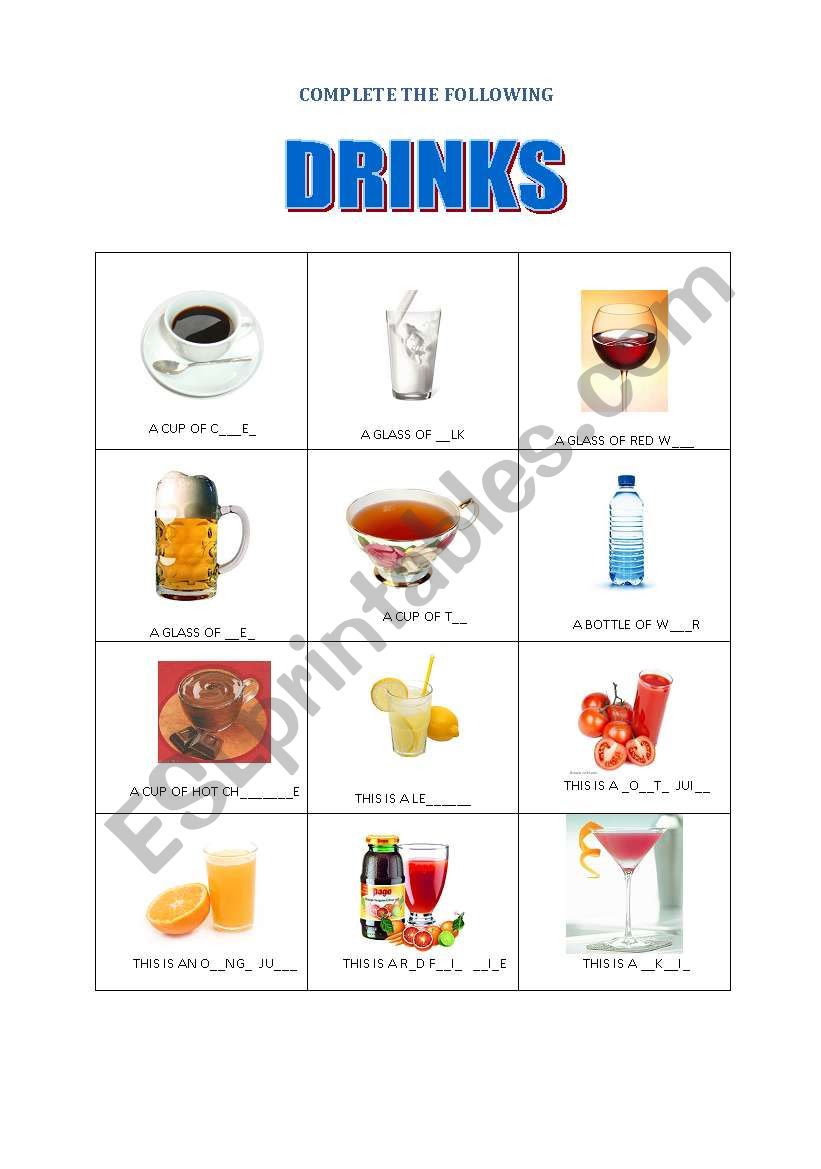 DRINKS worksheet
