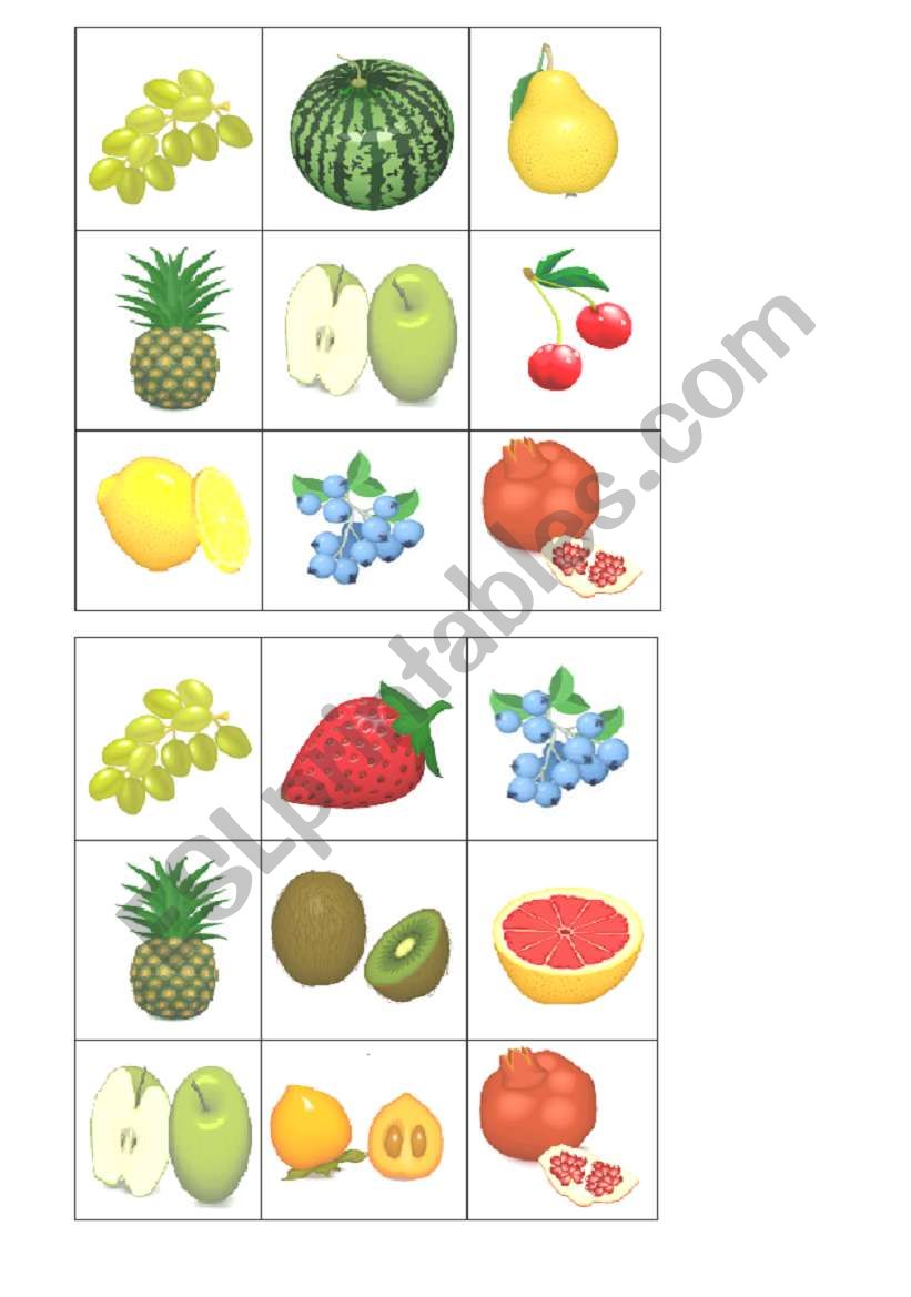 fruit bingo card 4 worksheet