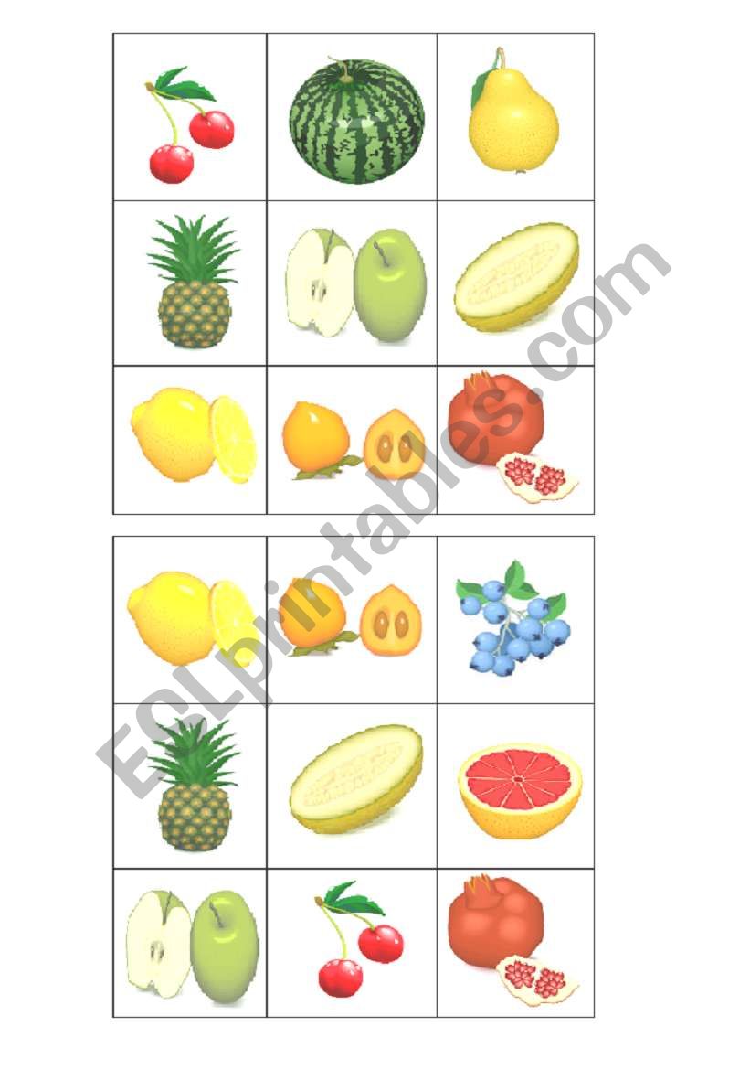 fruits bingo 5 worksheet