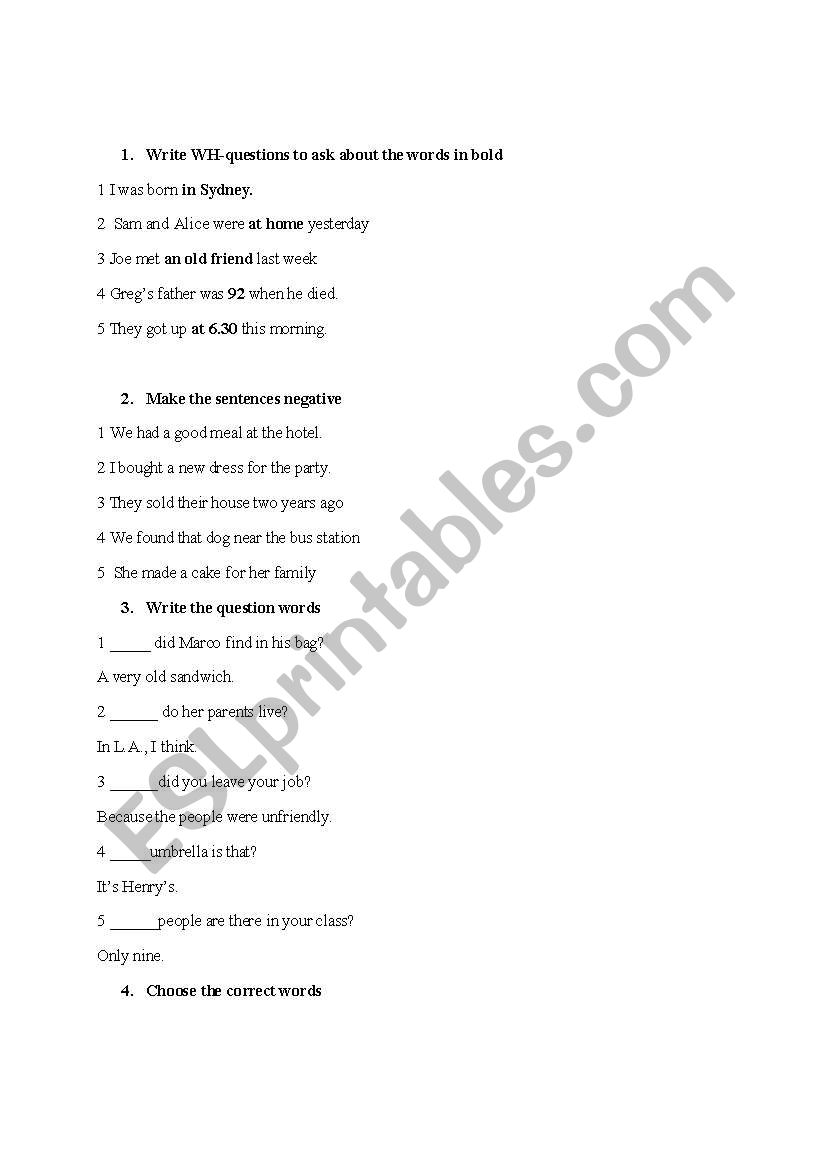 test worksheet