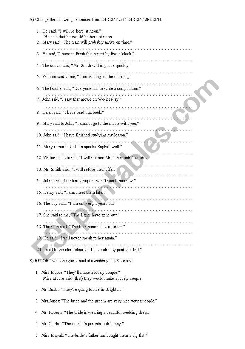 Reported Speech worksheet