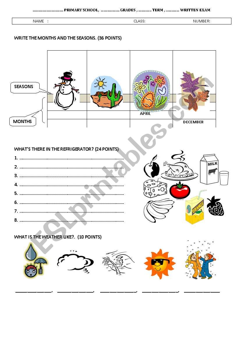 seasons and months  worksheet