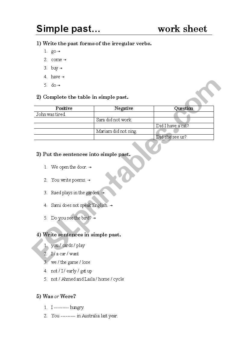 past continuous worksheet