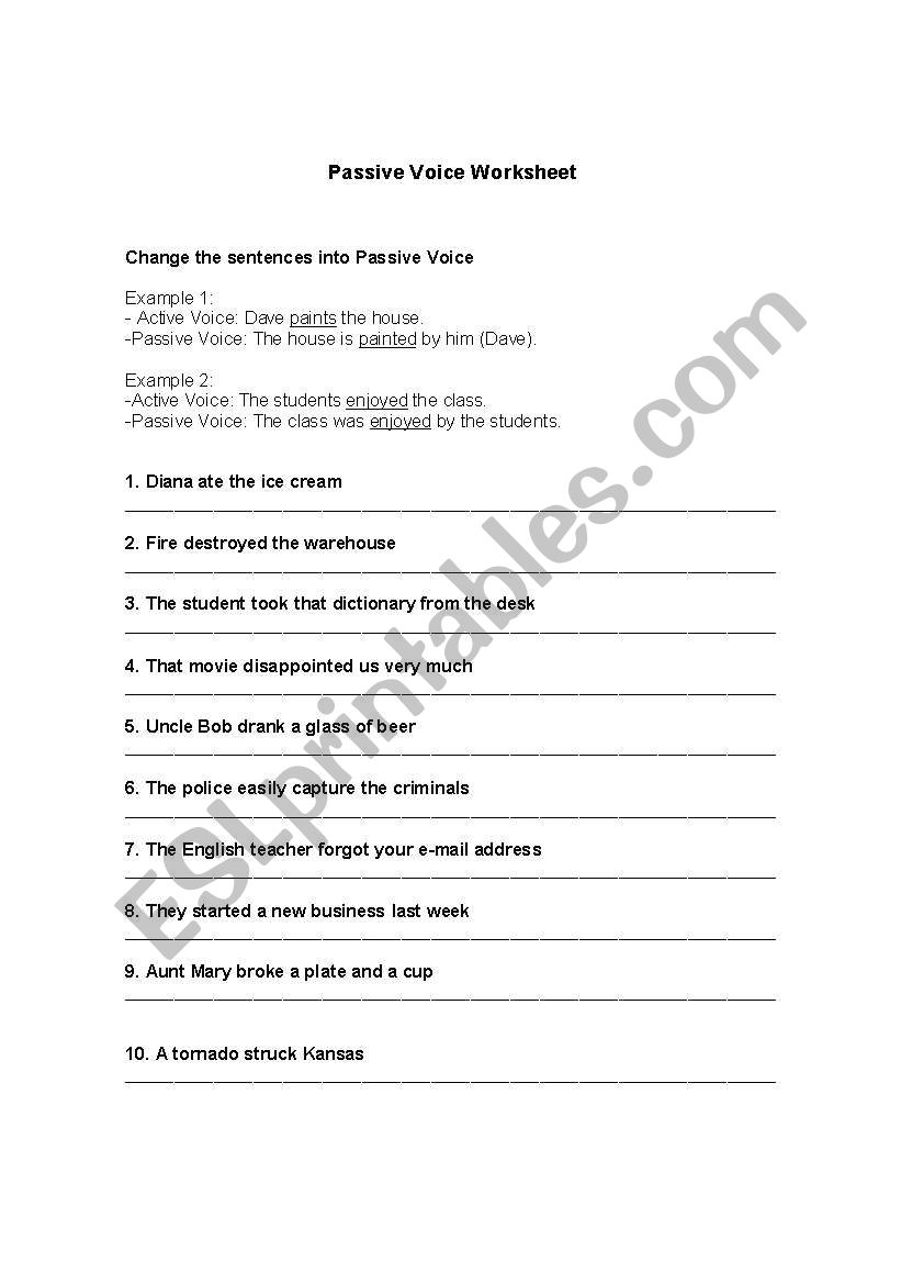 Passive Voice Worksheet worksheet