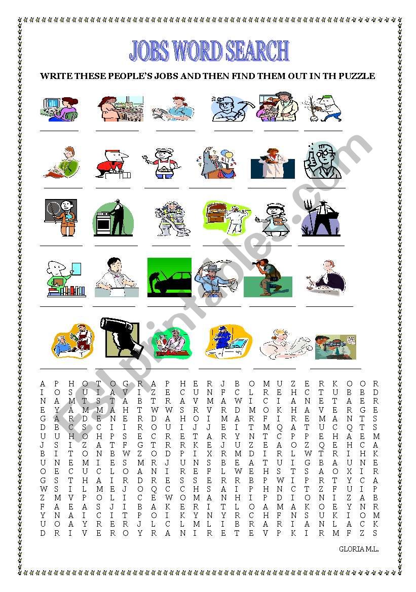 JOBS WORD SEARCH worksheet