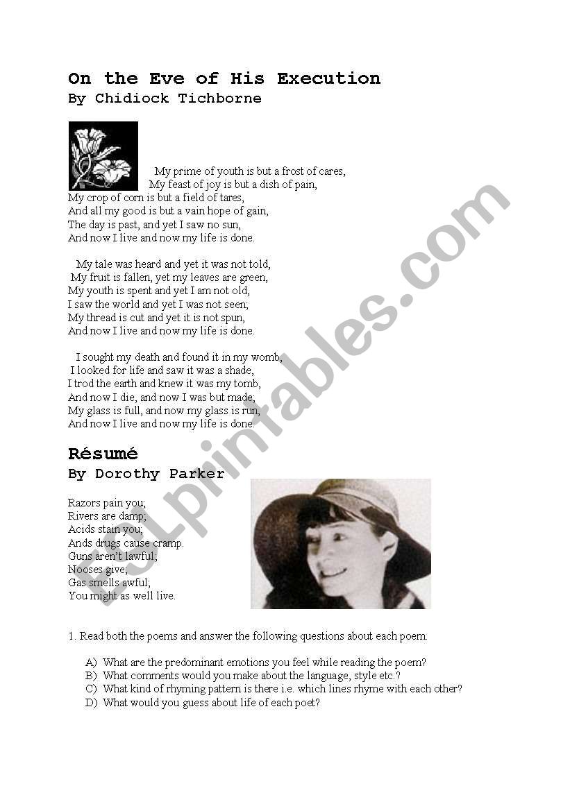 Poems worksheet