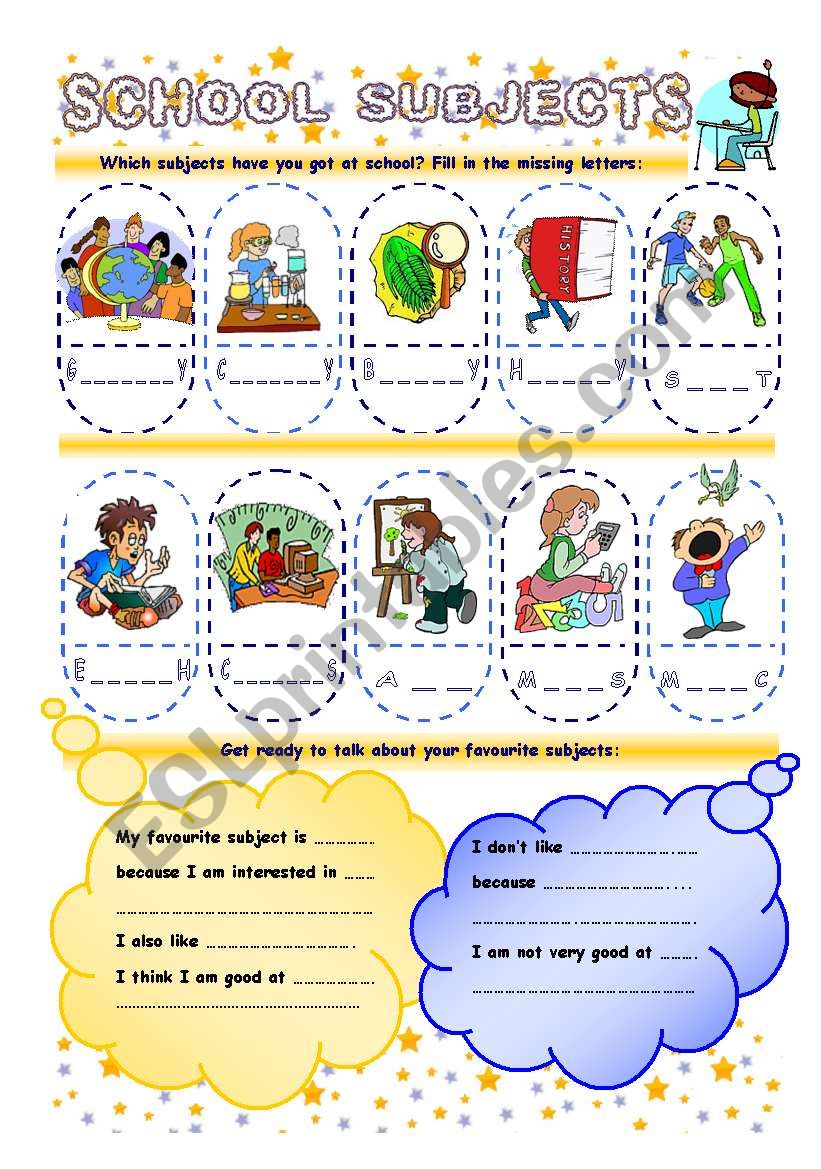 School Subjects worksheet