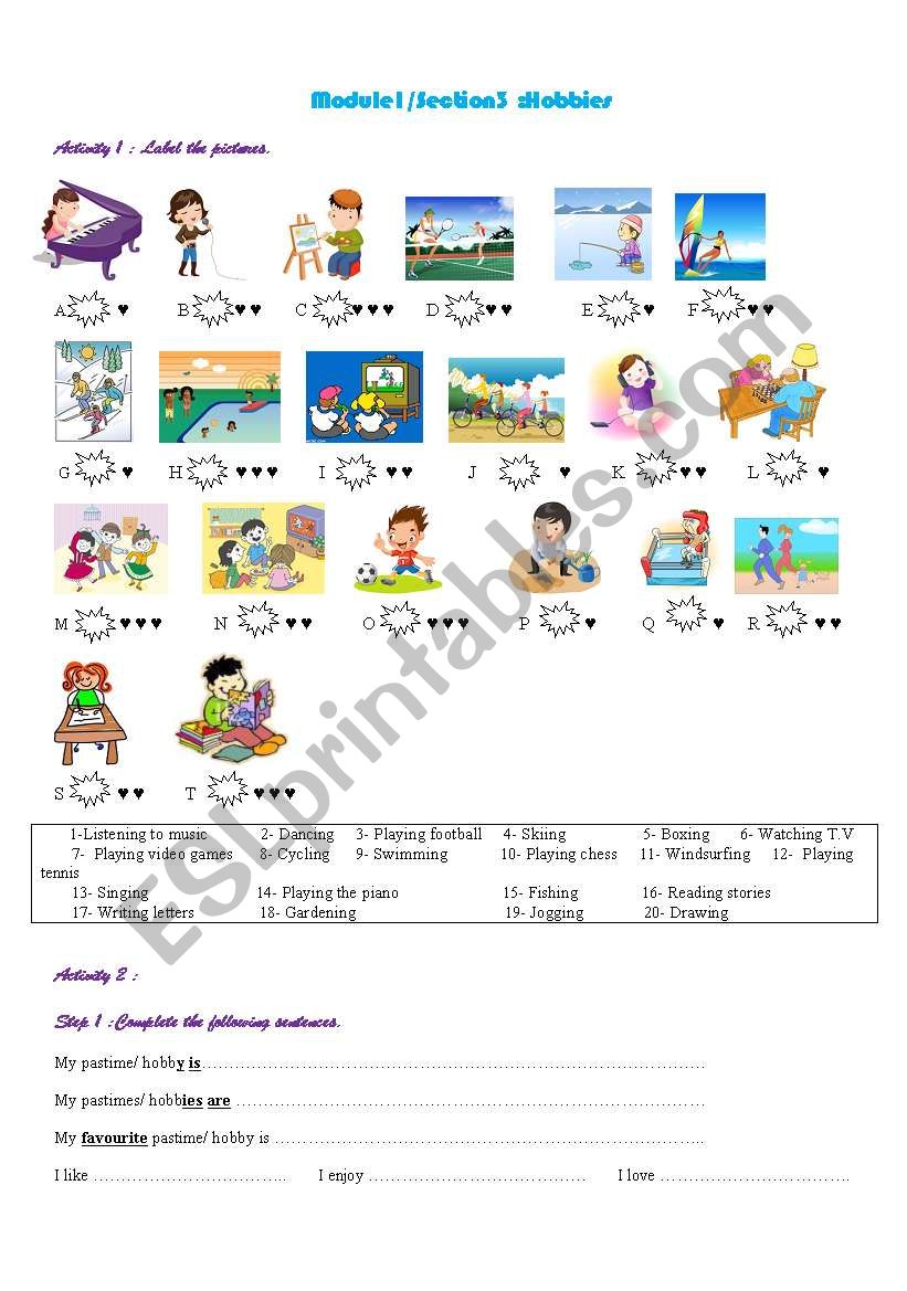 What are your hobbies? worksheet What are your hobbies? worksheet