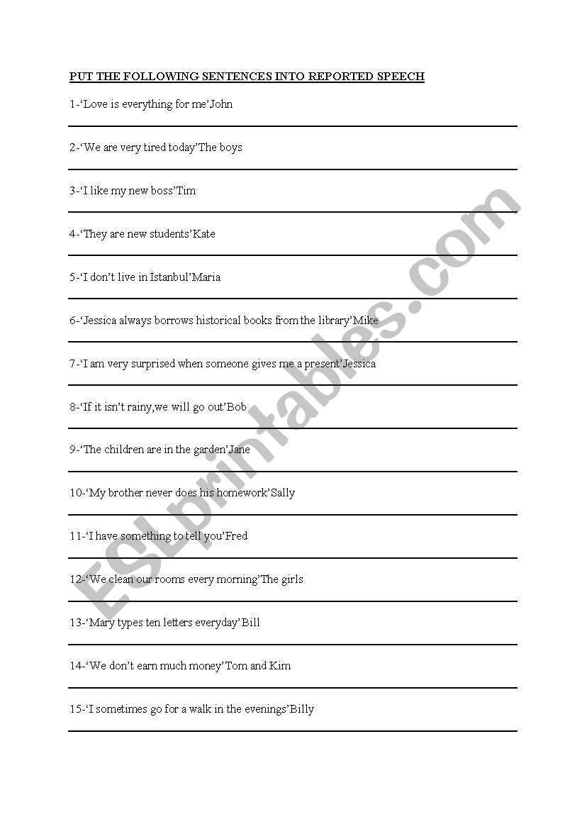 reported speech present tense exercises