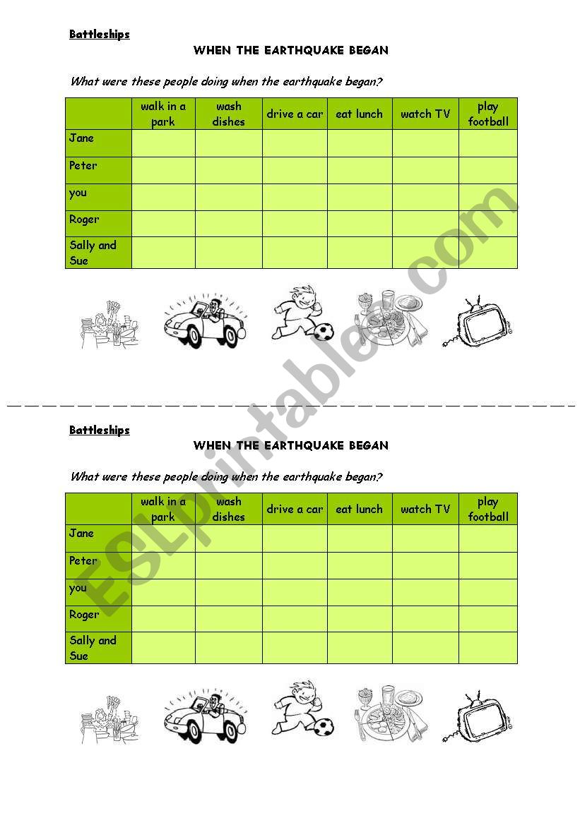 Past continuous battleships worksheet