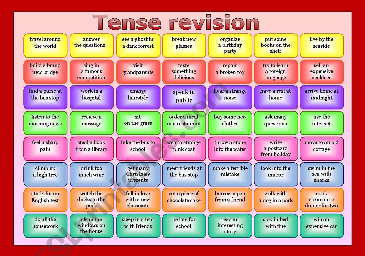 Verbs for tense revision worksheet