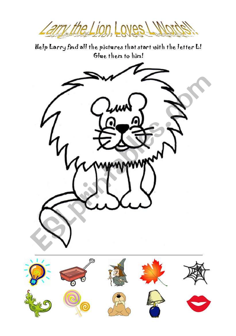 Larry the Lion Loves L Words worksheet