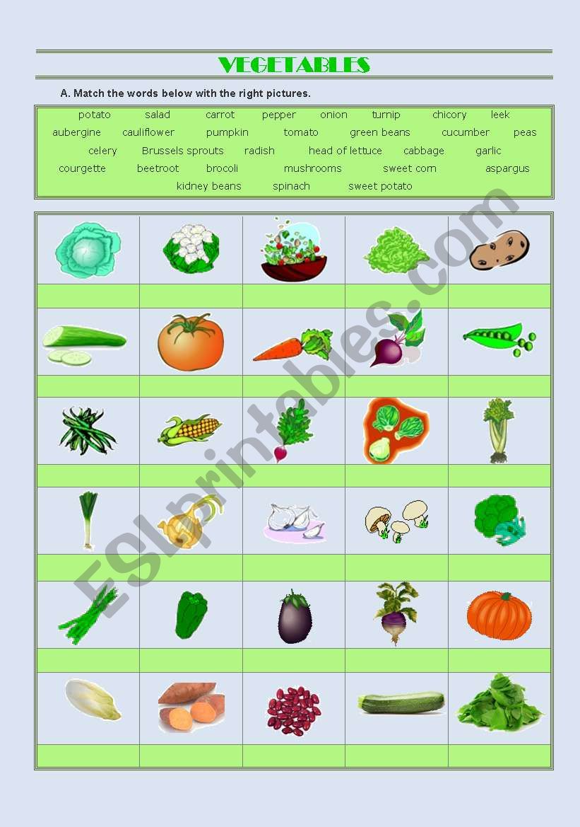 Vegetables worksheet