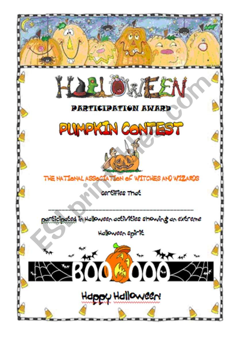 Halloween certificate worksheet