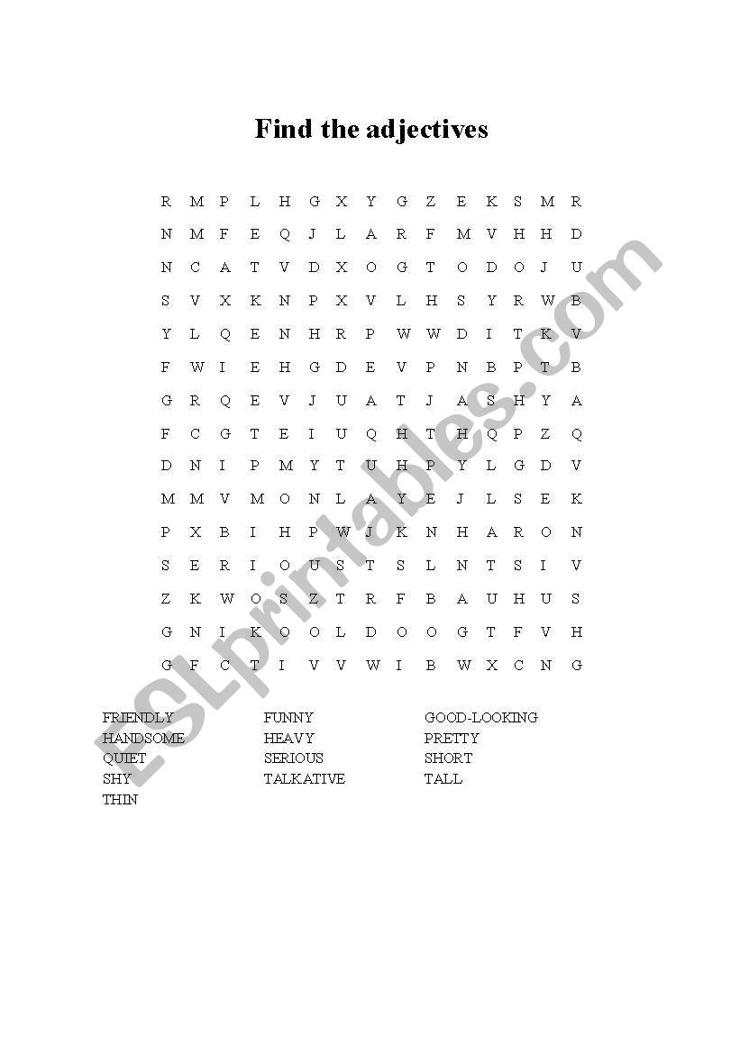 Find the adjectives  worksheet