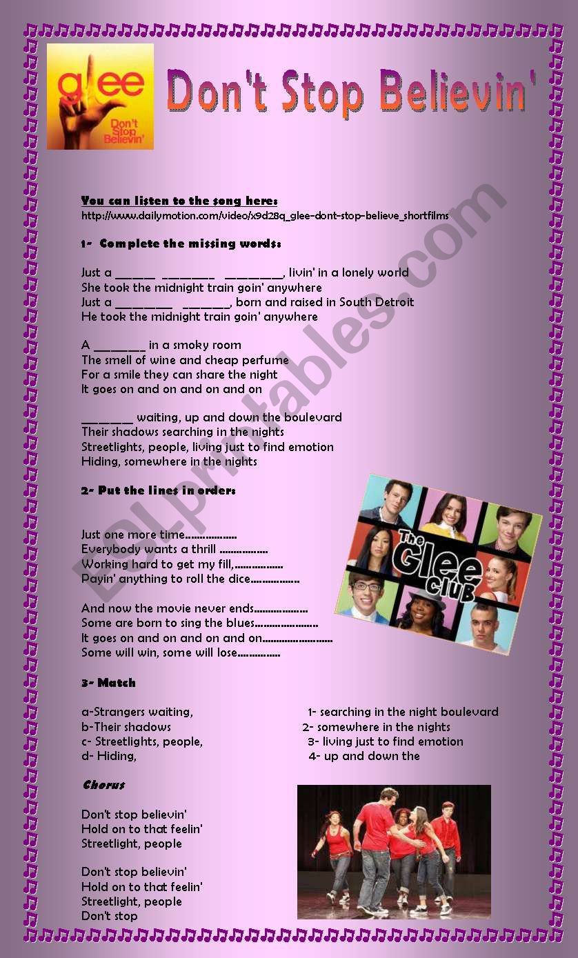 DonÂ´t stop believinÂ´ - Glee - Listening activity