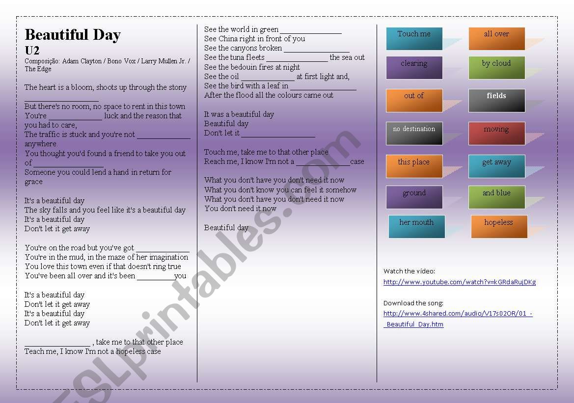 SONG: Beautiful Day U2 worksheet