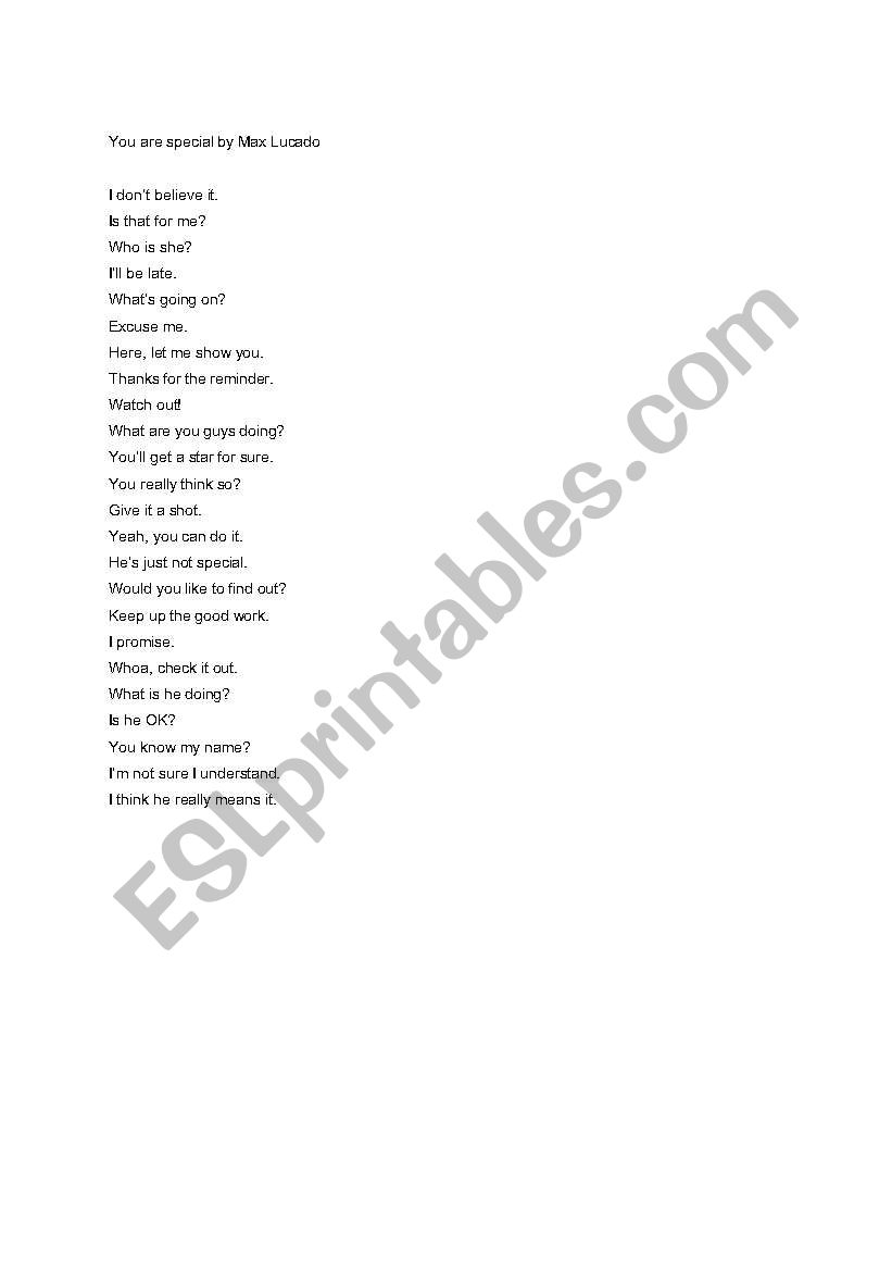 You are special worksheet