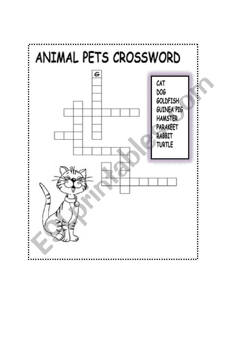 pets crossword worksheet