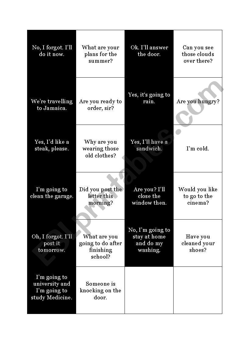 will / going to domino worksheet