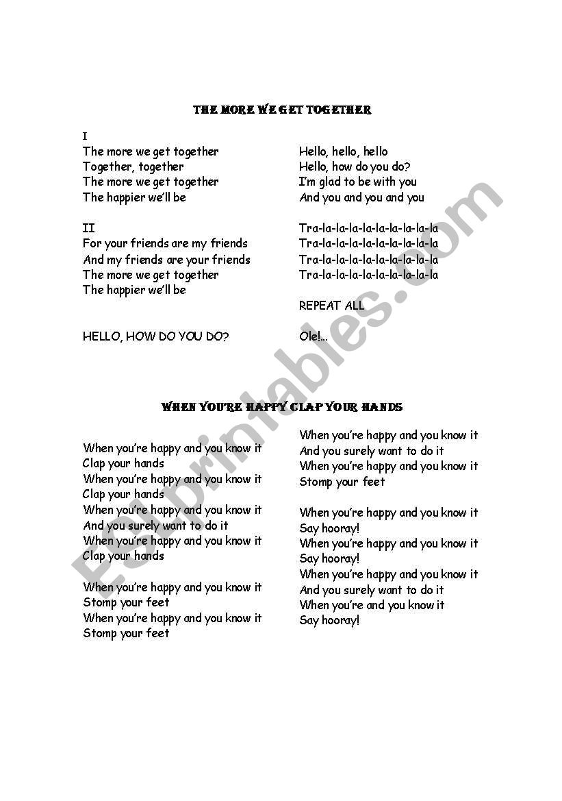 songs worksheet