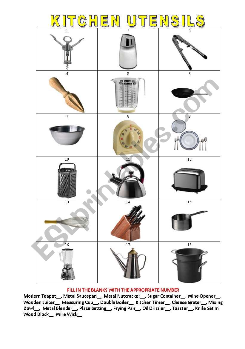 KITCHEN UNTENSILS worksheet